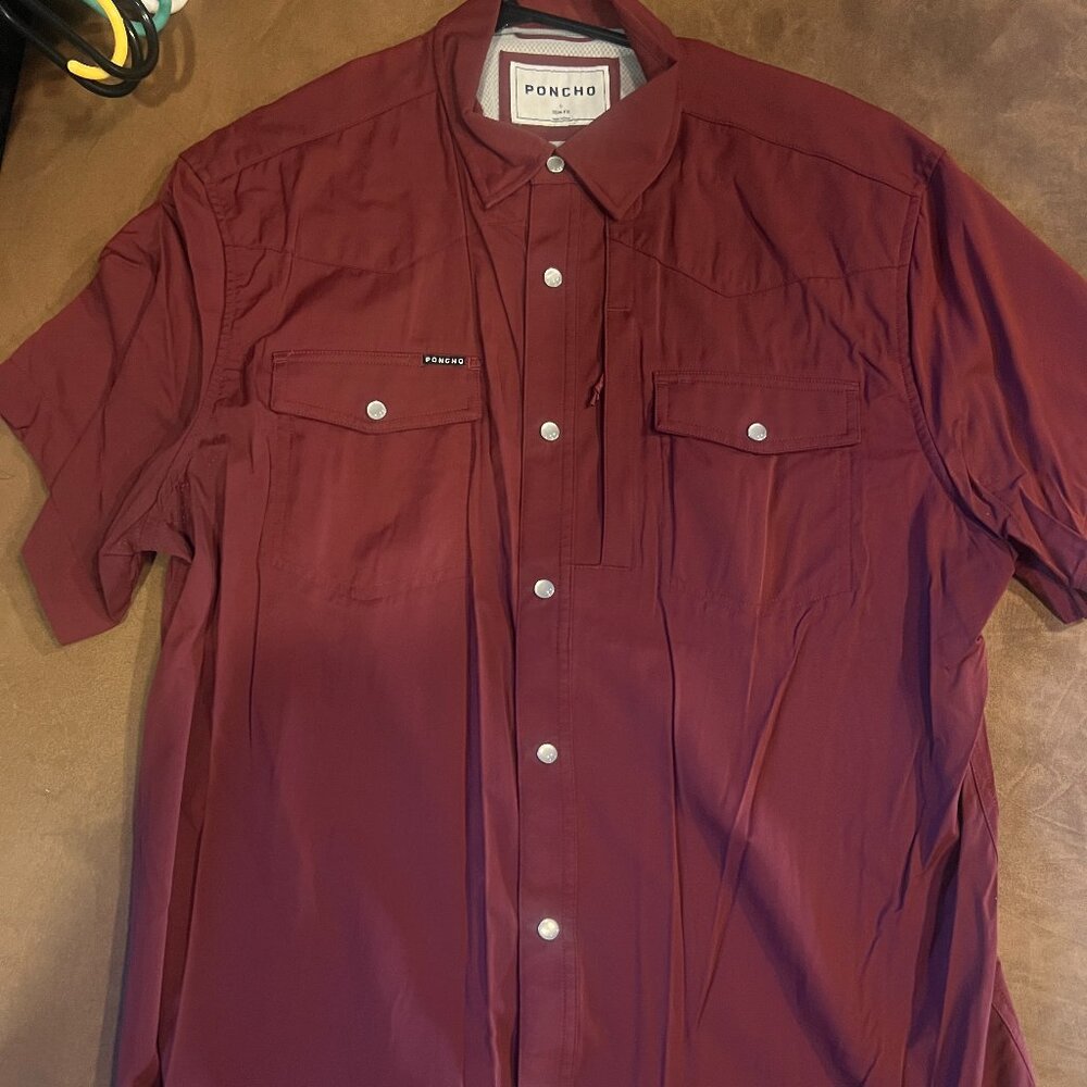 Poncho Dark Red Pearl Snap Button Up